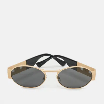 Pre-owned Versace Black/gold Tone Mod 2264 Oval Sunglasses
