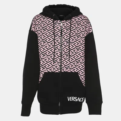 Pre-owned Versace Black/pink Jersey La Greca Hoodie M