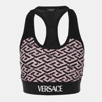 Pre-owned Versace Black/pink Jersey La Greca Tank Crop Tops L
