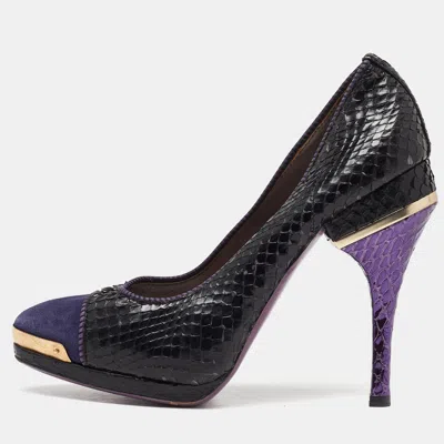 Pre-owned Versace Black/purple Python And Suede Pumps Size 38