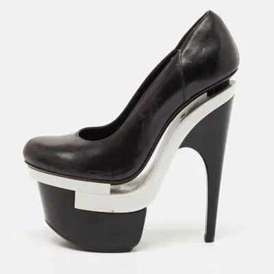 Pre-owned Versace Black/white Leather Triple Platform Pumps Size 35