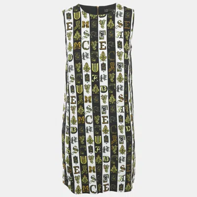 Pre-owned Versace Black/white Printed Crepe Sleeveless Dress M