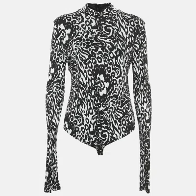 Pre-owned Versace Black/white Printed Jersey Bodysuit L