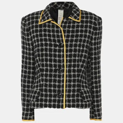 Pre-owned Versace Black/white Wool Tweed Button Front Jacket M
