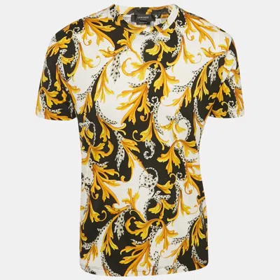 Pre-owned Versace Black/yellow Barocco Print Jersey Taylor Fit T-shirt M