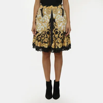 Pre-owned Versace Black/yellow Barocco Print Pleated Mini Skirt S