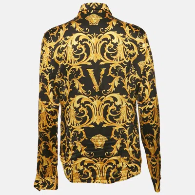 Pre-owned Versace Black/yellow Barocco Print Satin Silk Shirt M