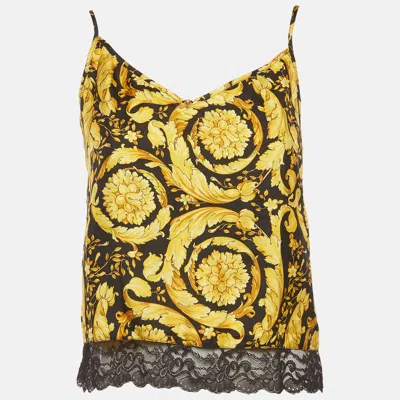 Pre-owned Versace Black/yellow Barocco Print Silk Camisole S