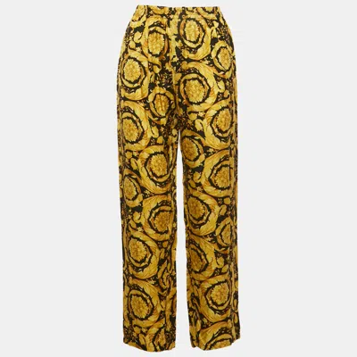 Pre-owned Versace Black/yellow Barocco Print Silk Pyjama Trousers M
