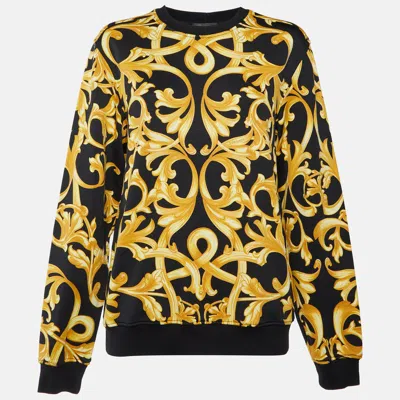Pre-owned Versace Black/yellow Baroque Print Cotton Crewneck Sweatshirt M