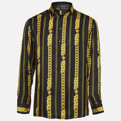 Pre-owned Versace Black/yellow Printed Silk Shirt S
