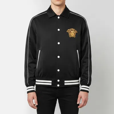 Pre-owned Versace Black/yellow Satin Medusa Dragon Varsity Jacket M