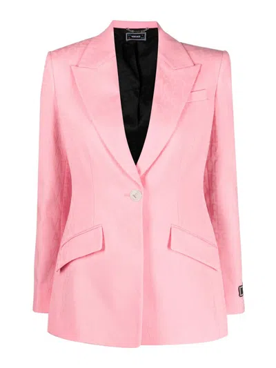 VERSACE SINGLE-BREASTED ALL OVER LOGO JACKET