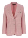 Versace Check Blazer Jacket Buttoned Cuffs Notch Lapel In Pink