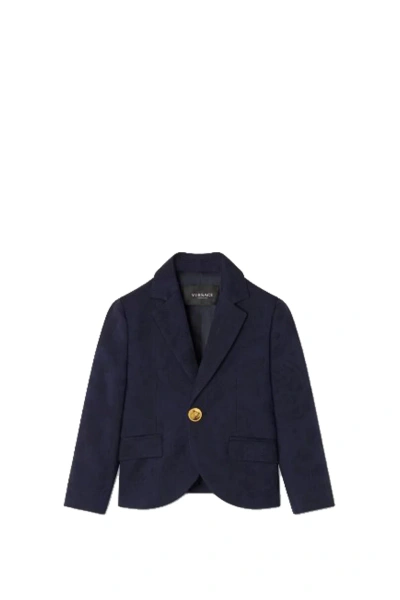 Versace Kids' Blazer With Baroque Motif In Blue