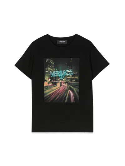 Versace Kids'  Blinding Lights Print Jersey T-shirt In Black