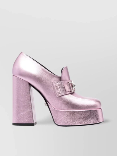 Versace Block Heel Loafers With Platform Sole And Square Toe In Pastel
