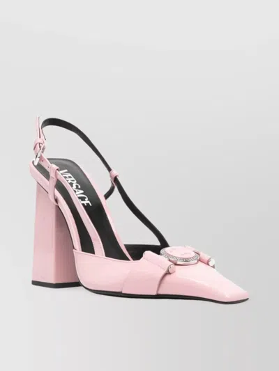 Versace Block Heel Square Toe Pumps In Pink