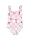 Versace Teen Girls Pink & White Blossom Swimsuit In Pink