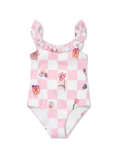 VERSACE BLOSSOM CHECK-PRINT SWIMSUIT