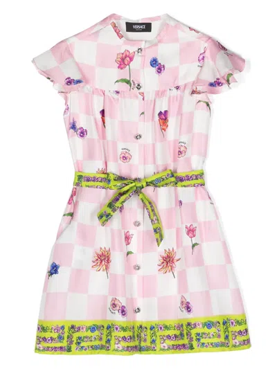 Versace Kids' Blossom Silk Shirtdress In White