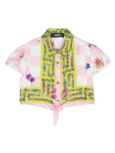 Versace Kids' Blossom Hemd Aus Seide In Rosa