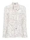 Versace Barocco-printed Long-sleeved Crepe Shirt In Grey