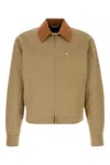 Versace Beige Jacket With Leather Collar And Metallic Medusa Head Detail In Cotton Canvas Man In Brown