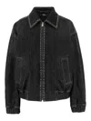 Versace Denim Jacket Elasticated Cuffs Hem Pockets Studs In Black