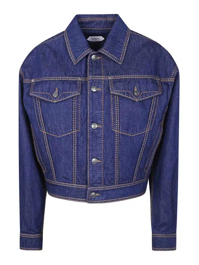 Versace Blouson Denim Rinsed Denim In Blue