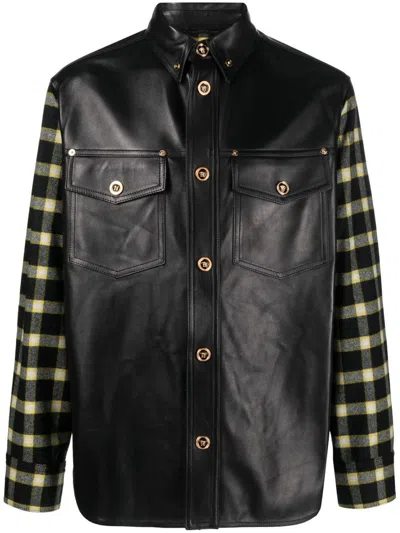Versace Blouson Leather Clothing In Black