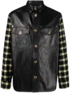 Versace Leather Shirt Checkered Sleeves In Black