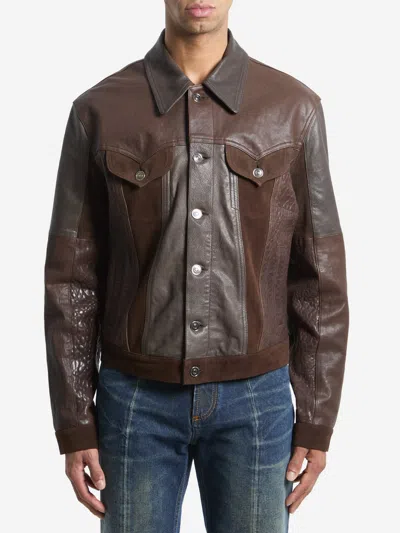 Versace Slimfit Leather Blouson In Brown