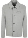 Versace Wool Fabric Jacket Embroidered In Concrete Melange