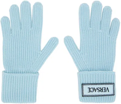 Versace 90s Vintage Logo Knit Gloves In 1vd50-pale Blue