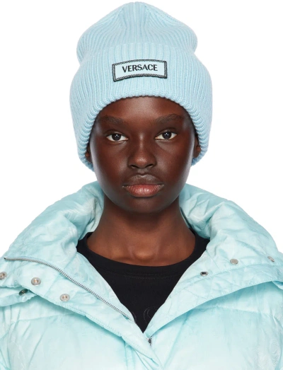 Versace Blue '90s Vintage Logo Knit Beanie In 1vd50-pale Blue