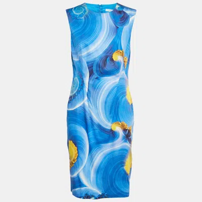 Pre-owned Versace Blue Abstract Print Cotton Sleeveless Short Dress L