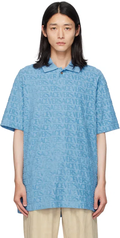 Versace Blue Allover Polo In 1va90-summer Sky Blu