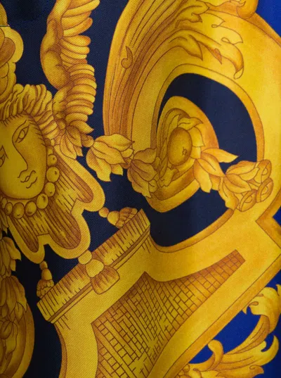 VERSACE BLUE AND GOLD SHORTS WITH ALL-OVER BARROCCO PRINT IN SILK MAN