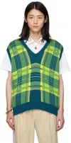 Versace Checkered Knitted Vest In 2u380-navy+bluette