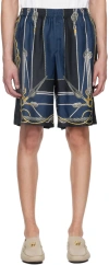 Versace Nautical Printed Silk Shorts In Blue