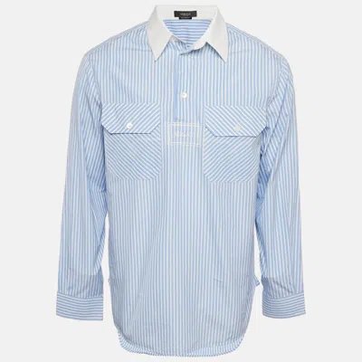 Pre-owned Versace Blue & White Striped Cotton College Fit Shirt S