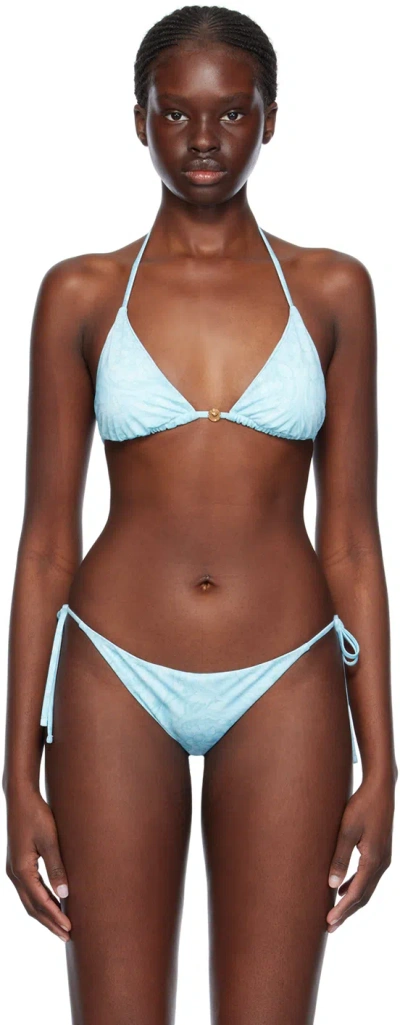 Versace Blue Barocco Bikini Top In 5u940-pale Blue