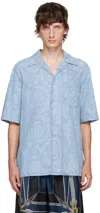 Versace Camp-collar Cotton-chambray Jacquard Shirt In 1d380-light Blue