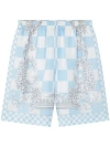 Versace Blue Barocco Checkerboard-print Shorts In Blue