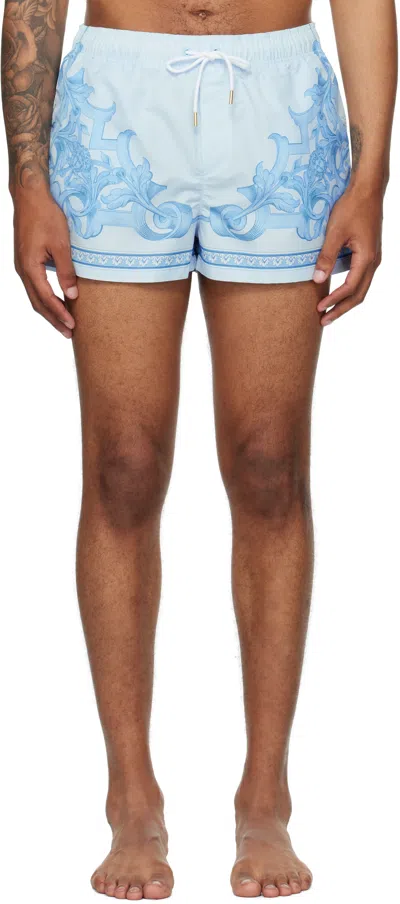 Versace Blue Barocco Medusa Print Swim Shorts