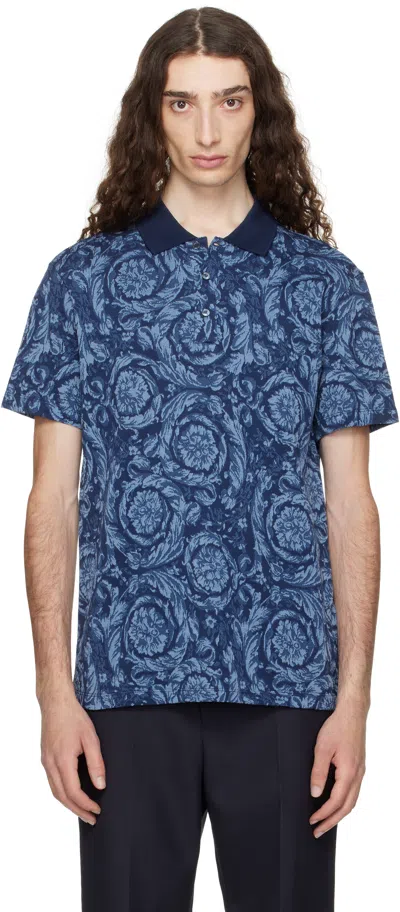 Versace Blue Barocco Polo