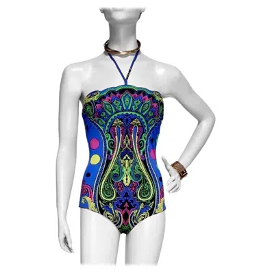 Pre-owned Versace Blue Barocco Printed Swimsuit Xs