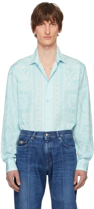 Versace Blue Barocco Shirt In 5u940 Pale Blue