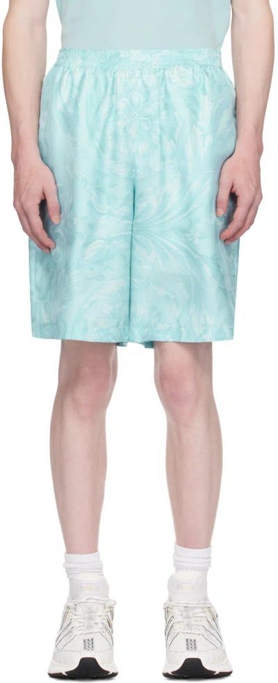 Versace Thigh-length Baby Blue Silk Satin Shorts